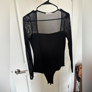 Black corset style body suit with mesh